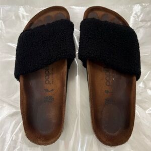 Birkenstock | Papillio Black Sherpa Slide Sandals, 36
